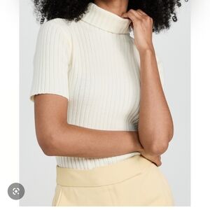STAUD Lilou Cream Crop Ribbed Knit Top